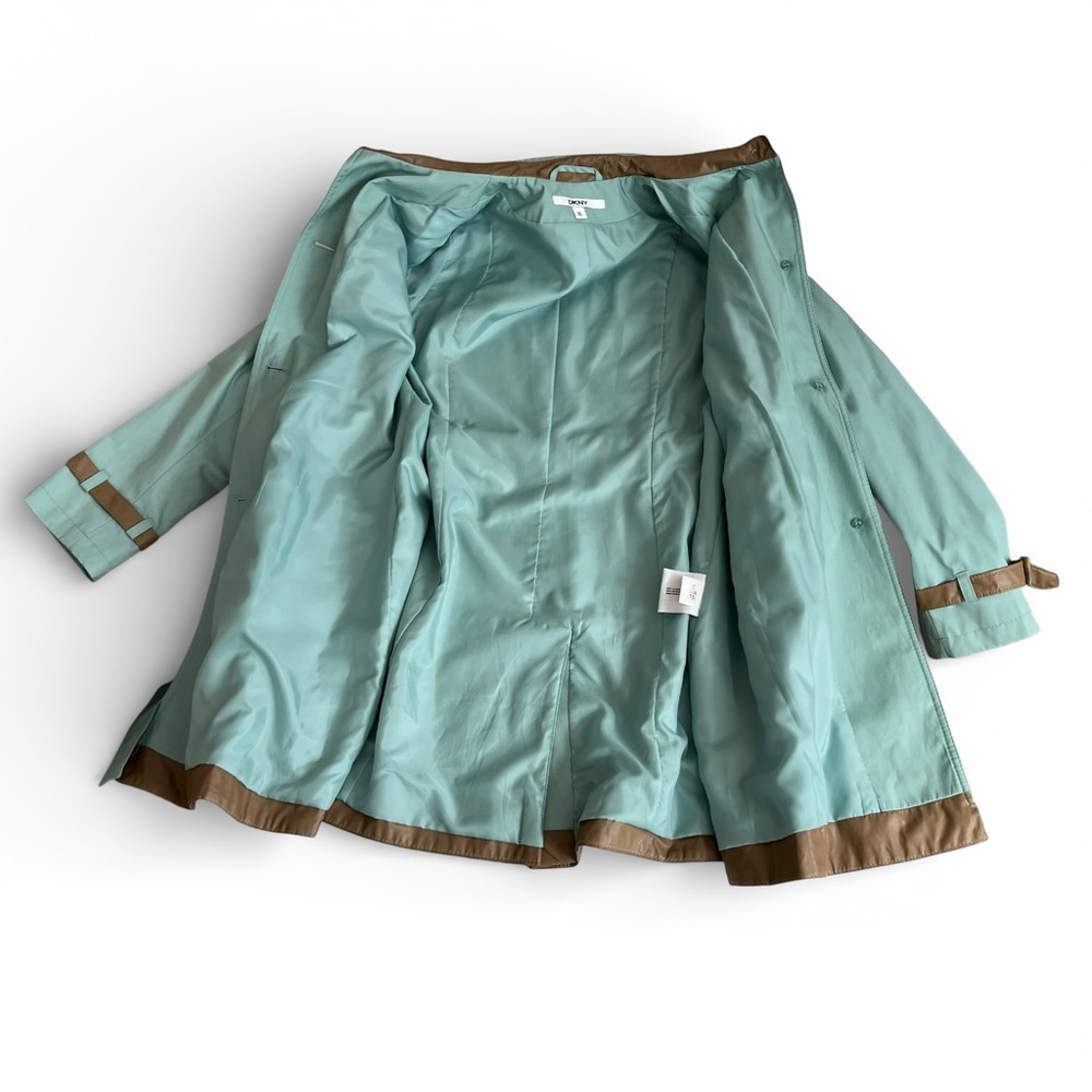 DKNY Women's Belted Faux Leather Trim Mint Green Trench Coat - XL - Picture 3 of 8